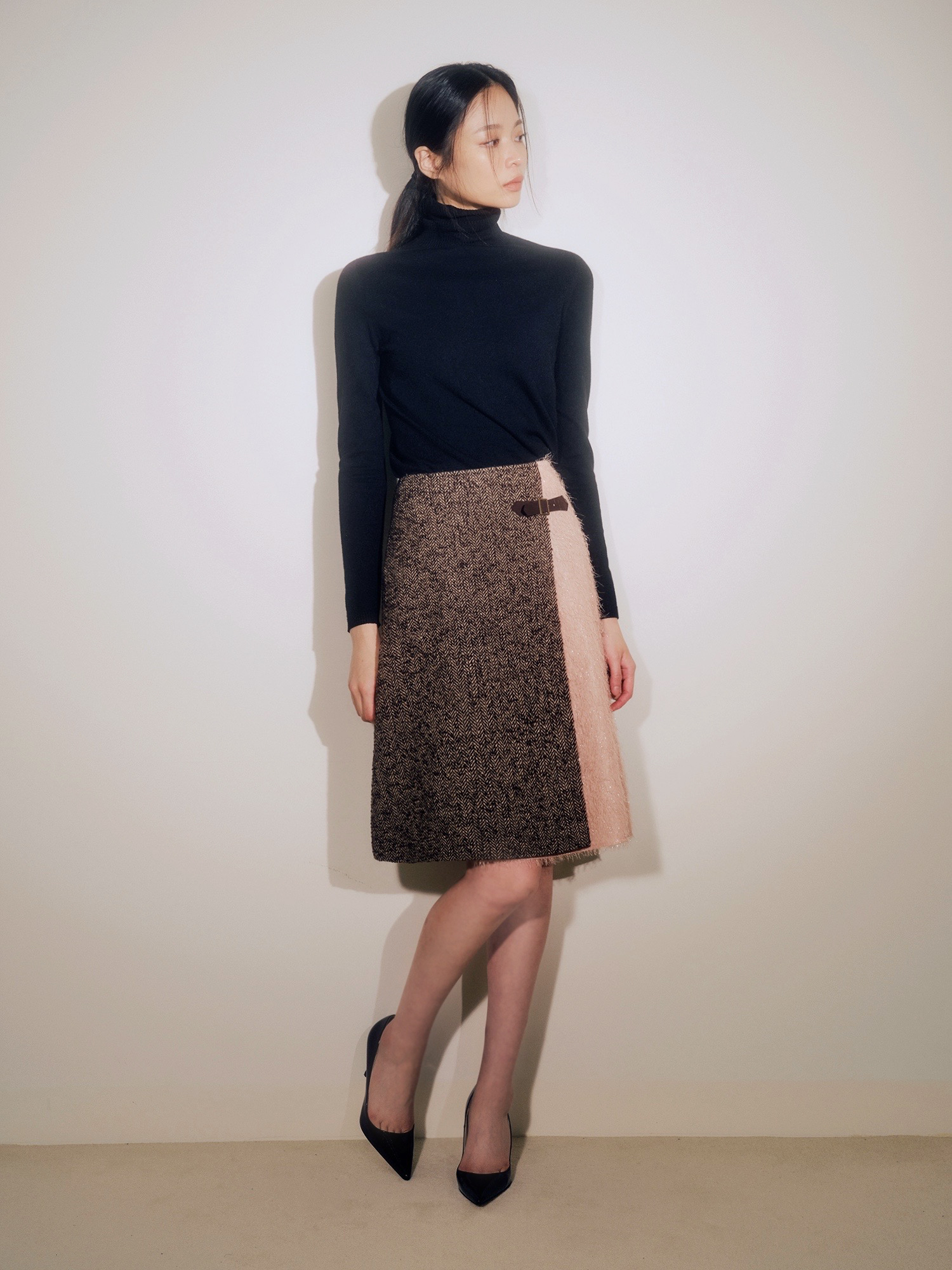 Two tone tweed skirt